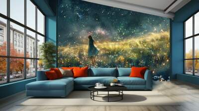 A dream where the stars descend to earth, allowing one to walk among them in a glittering field Wall mural