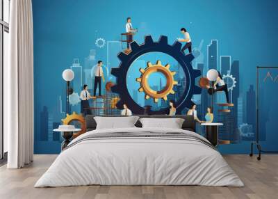 A string and gear illustration design of business process and business team working concept Wall mural