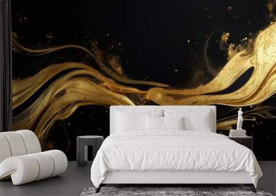 Abstract luxury swirling black gold background. Gold liquid paint background. Gold waves abstract background texture. Wall mural