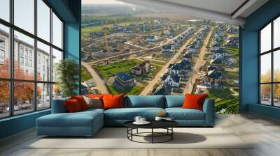 Aerial view of an under construction middle class brand new residential houses neighborhood in a city suburbs. Suburbia Wall mural