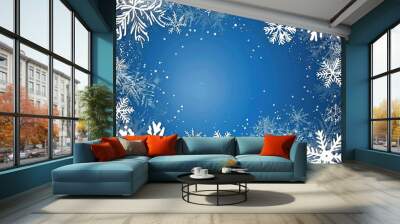 blue christmas card with white snowflakes background vector Wall mural