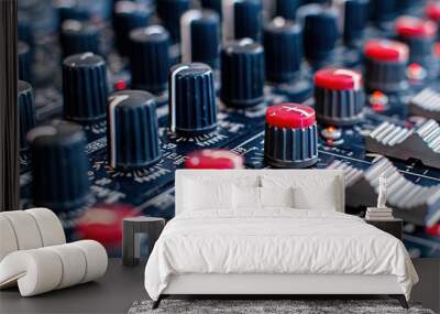 Closeup of sound mixing panel knobs and switches Wall mural