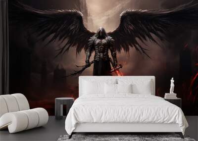 Dark warrior angel with medieval sword. fantasy background Wall mural