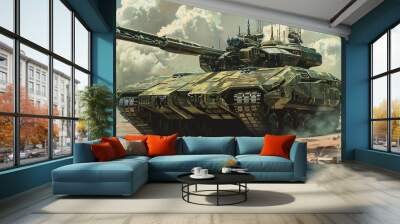 Detailed illustration of a futuristic advanced warfare armored military battle tank Wall mural