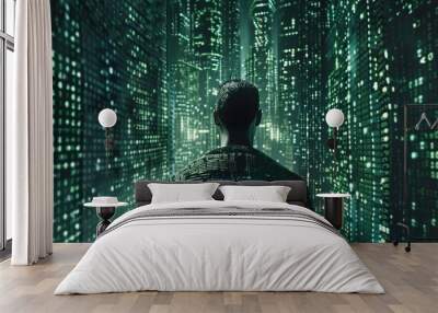 developer looking at his reality as matrix code Wall mural