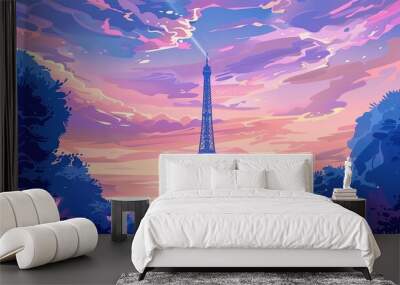 Eiffel Tower Sunset Wall mural