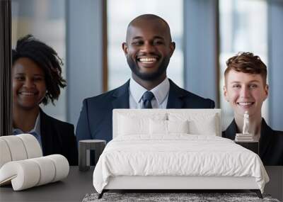 employee training program a diverse group of individuals, including a smiling man in a black and blue suit, stand together in front of a isolated background the individuals are dressed in a variety of Wall mural