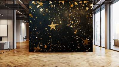 falling gold stars on a black background Wall mural