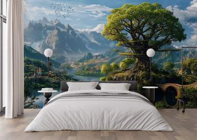 fantasy world landscape, tree of life Wall mural