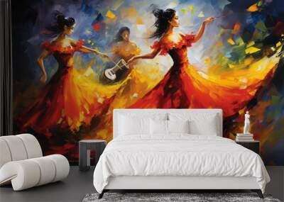 Flamenco Spanish Dancers abstract art with vivid passionate colours Wall mural