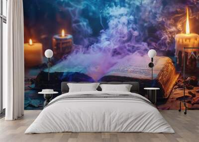 Mystical Book with Candles and Smoke Wall mural