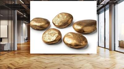 set of five golden / gilt pebbles, isolated design elements on white background Wall mural