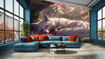 Sleeping Fox Under Cherry Blossoms Wall mural