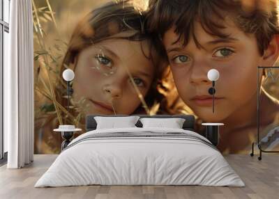 the wonderful carefree days of childhood visualized, close up, two children, dreamy Wall mural