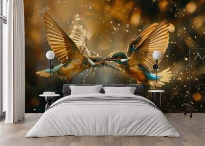 Two Kingfishers in Flight Wall mural