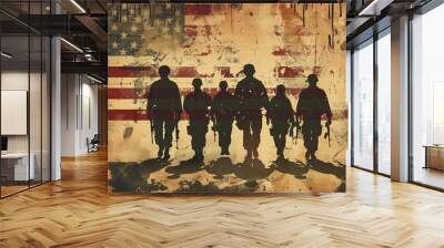 USA soldier silhouettes, flag, graphic design Wall mural