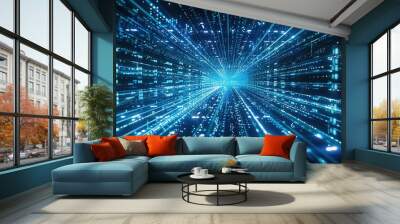 Virtual data background, binary code information bit on computer, binary beams, digital space . technology graphic design background Wall mural