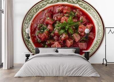 Delicious beetroot salad with fresh herbs in a decorative bowl Wall mural