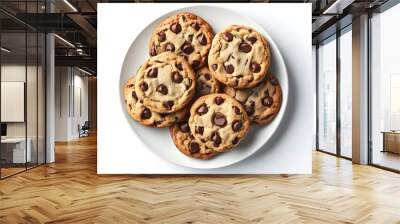 Delicious chocolate chip cookies on a white plate – perfect dessert or snack Wall mural