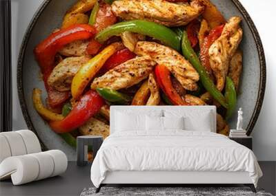 Delicious grilled chicken fajitas with colorful bell peppers Wall mural