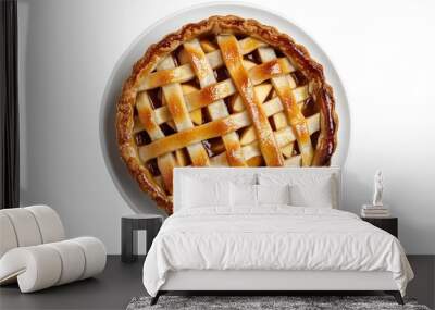 Delicious homemade apple pie with golden lattice crust on white background Wall mural