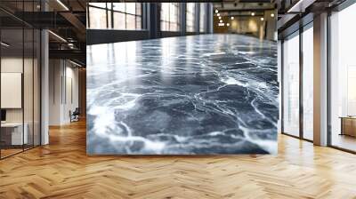 Elegant marble surface in modern industrial interior with large windows and natural light Wall mural