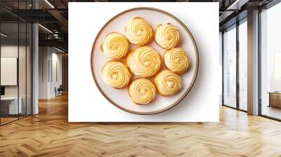 Elegant plate of whipped butter swirl cookies on white background Wall mural