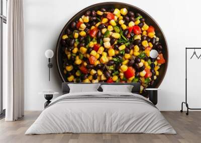 Vibrant black bean and corn salad with fresh bell peppers and herbs in bowl Wall mural