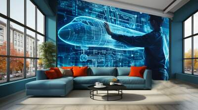 An engineer working on a futuristic airplane design Wall mural