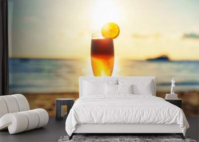 Summer color cocktail on the beach, sunset on the sea Wall mural