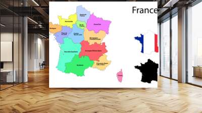 France administrative divisions. France flag and map illustration vector. Districts of France  Wall mural