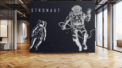 hand drawn astronaut in spacesuit fling in the space Wall mural