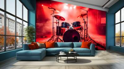 drummer in the stage with red background  Wall mural