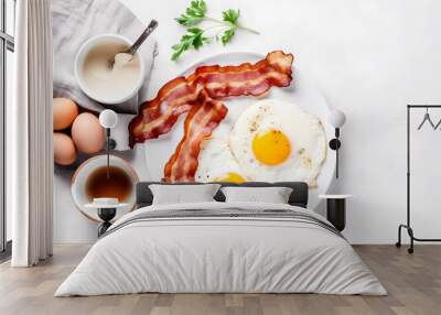 fried eggs with bacon healthy breakfast Wall mural