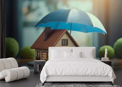 House under the umbrella protection, insurance concept Wall mural