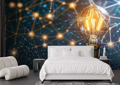 Light bulb with network connection background, innovation concept  Wall mural