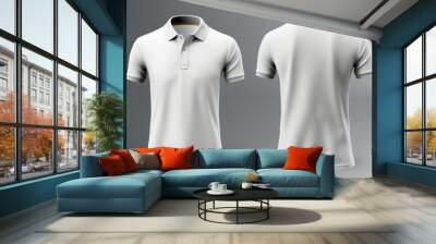 Blank polo T shirt for men template, white color with light background Wall mural