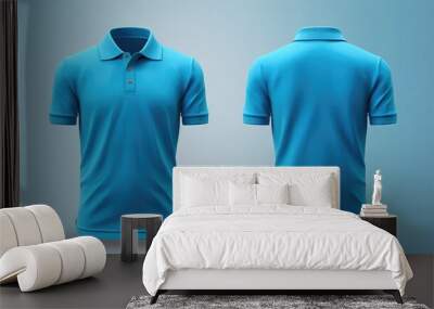 Blue polo shirt mockup, front and back view Wall mural