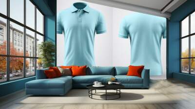 Blue polo shirt mockup, front and back view Wall mural