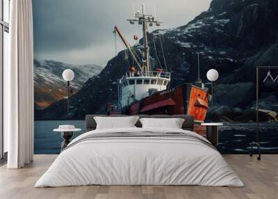 Fishing boat at sea. Barents Sea. Fishing. Fishing industry. Barge. Wall mural