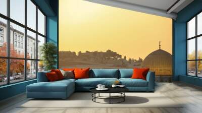 Jerusalem, golden Dome of the Rock with views of the Mount of Olives. Wall mural