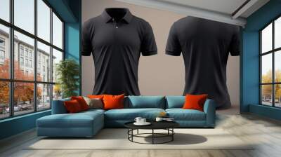 Realistic mockup of male black polo shirt. Wall mural