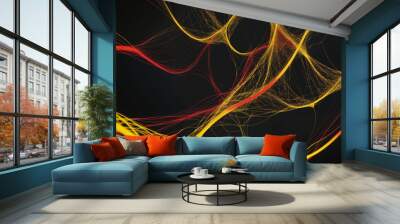 Red And Yellow connections, neural connections , 3d graphics, geometric abstract art of intelligence Wall mural