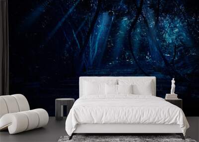 Stair in night forest Wall mural