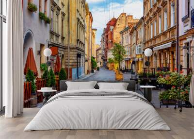 A street in historical Old town of Lviv, Ukraine Wall mural