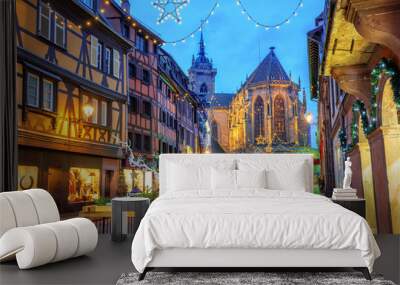 Colmar city, Alsace, France, illuminated for Christmas Wall mural