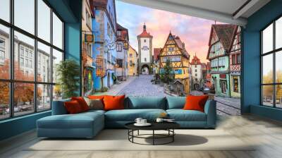 Colorful half-timbered houses in Rothenburg ob der Tauber, Germa Wall mural