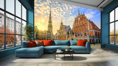 Riga city Old town center on sunrise, Latvia Wall mural