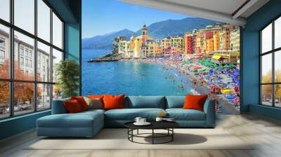 sand beach in camogli by genoa, italy Wall mural