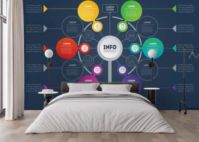 Business presentation or infographics concept with 6 or 10 options. Web Template of tree of development or diagram. Info graphic of technology or education process with 6 or 10 steps. Vector. Wall mural